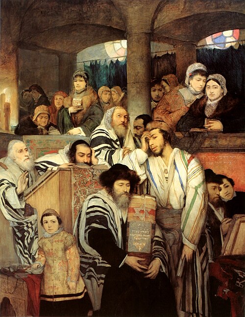 Jews Praying in the Synagogue on Yom Kippur by Maurycy Gottlieb, 1878